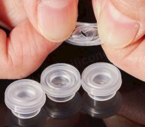 Close-up of micro-molded LSR gaskets and valves